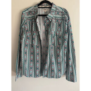 Men's RANK 45 Button Down Shirt XXL Green Patterned Excellent Condition